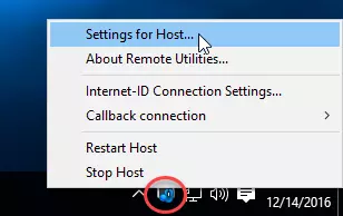 Host icon in the system tray with menu