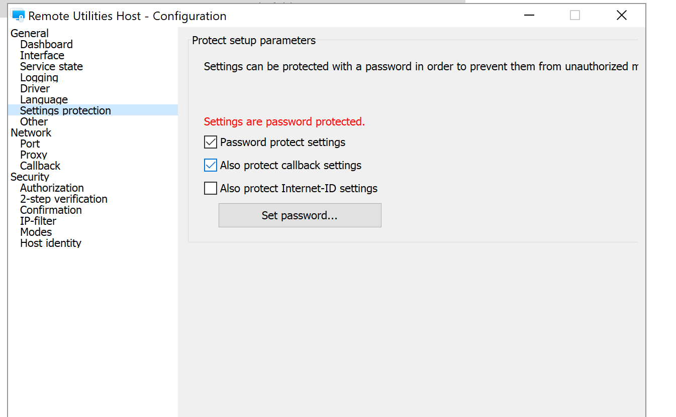 Can't setting protection for Internet-ID Connection Setting