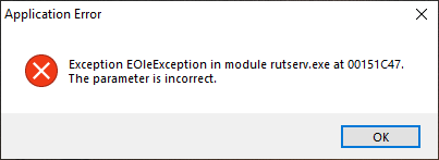 Exception EOleException in module rutserv/exe at 00151C47.