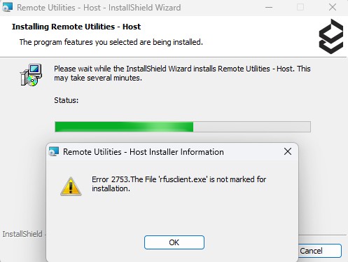 Error 2753: The file rfusutil.exe is not marked for installation