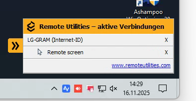 message on the remote computer