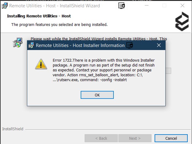 ERROR 1722 WHEN INSTALLING HOST