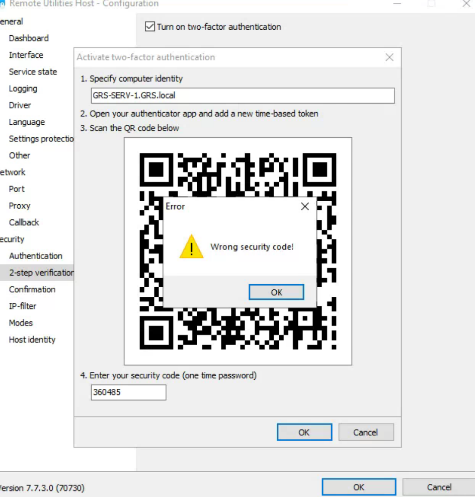 two factor authorisation