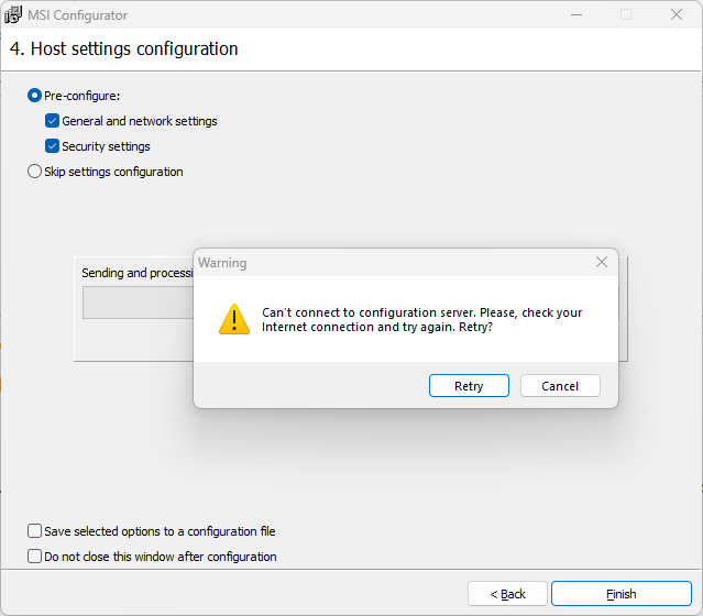 MSI Configurator throws an error.