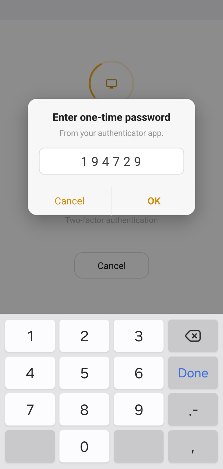 Two-factor authentication prompt asking for a one-time password