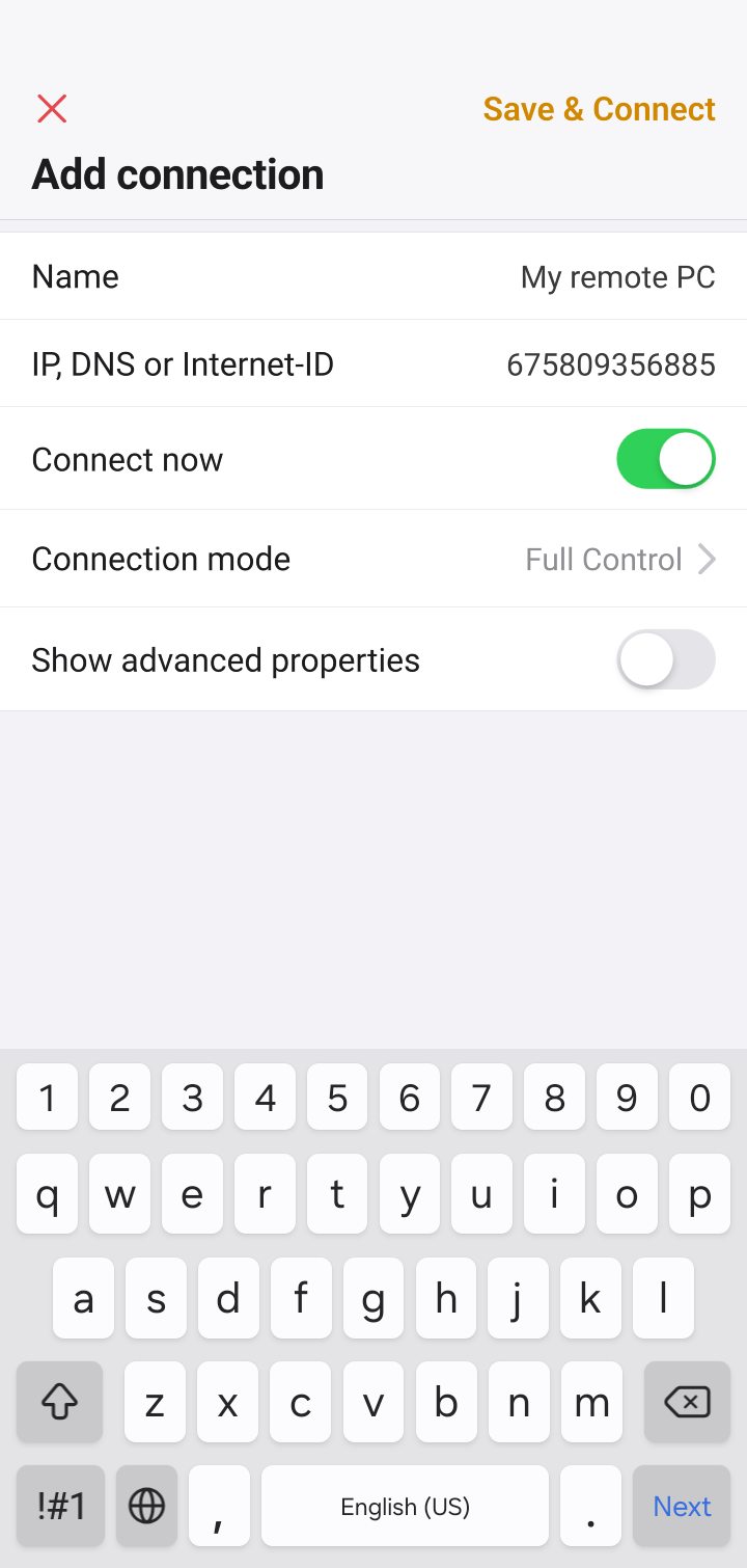Add connection screen with the Connect now option
