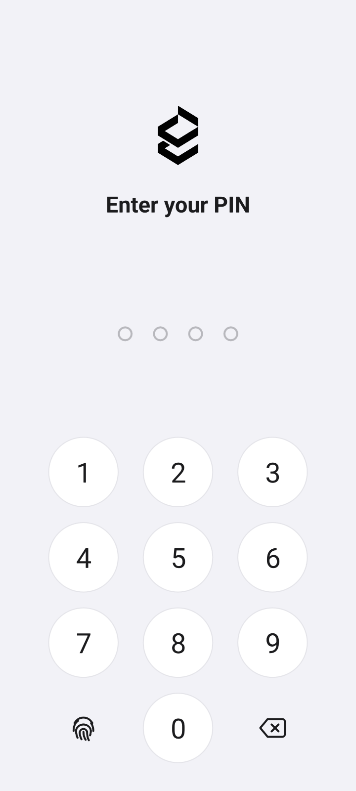 App lock screen asking for the PIN, with the fingerprint option