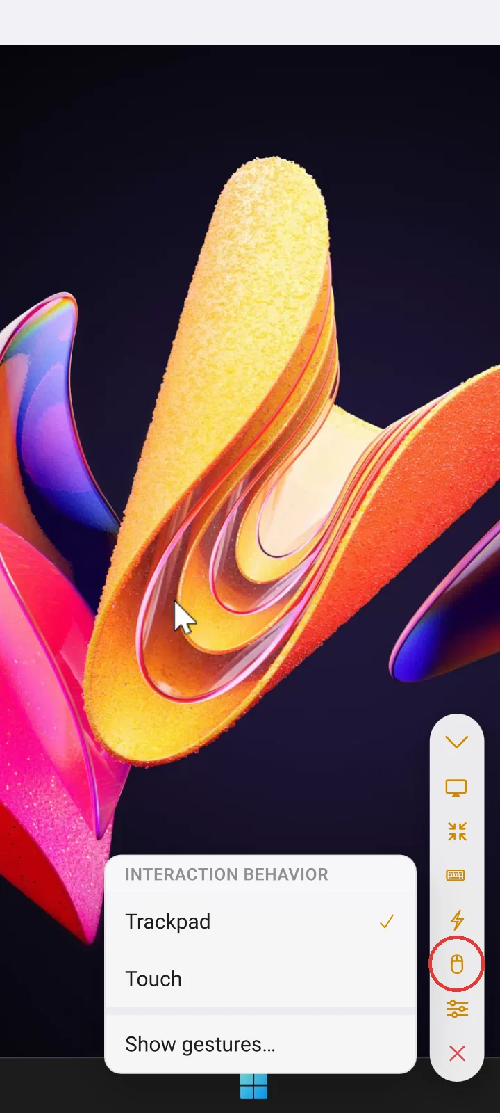 Trackpad and Direct touch interaction mode toggle