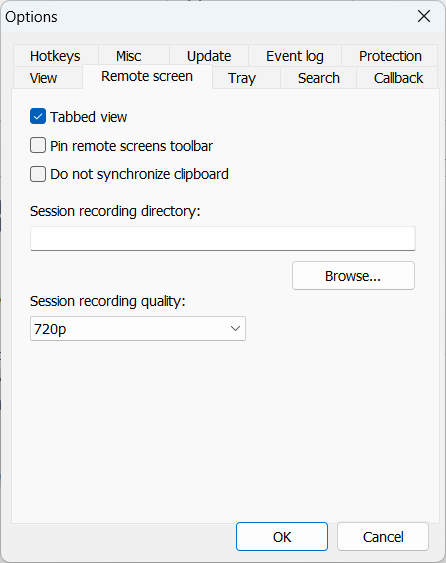 Remote screen options