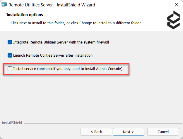 Choose to install Admin console only
