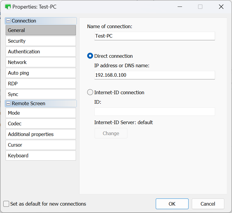 Connection properties - General