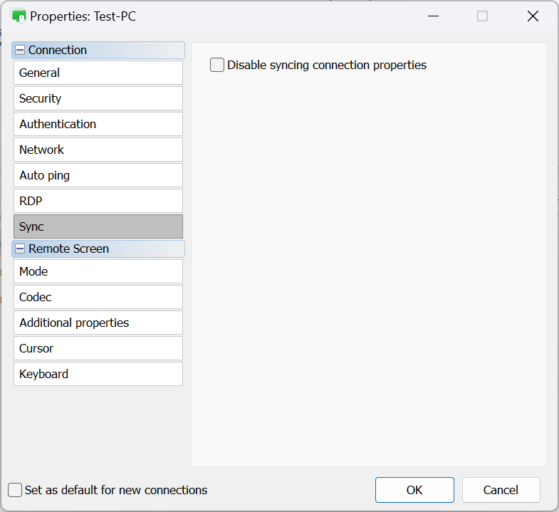 Connection properties - sync