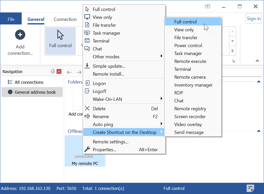 Create shortcut on the desktop