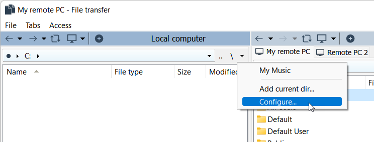 Click Configure menu