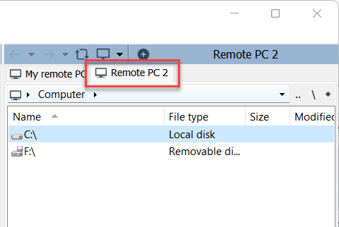 Remote tabs in the File Transfer mode