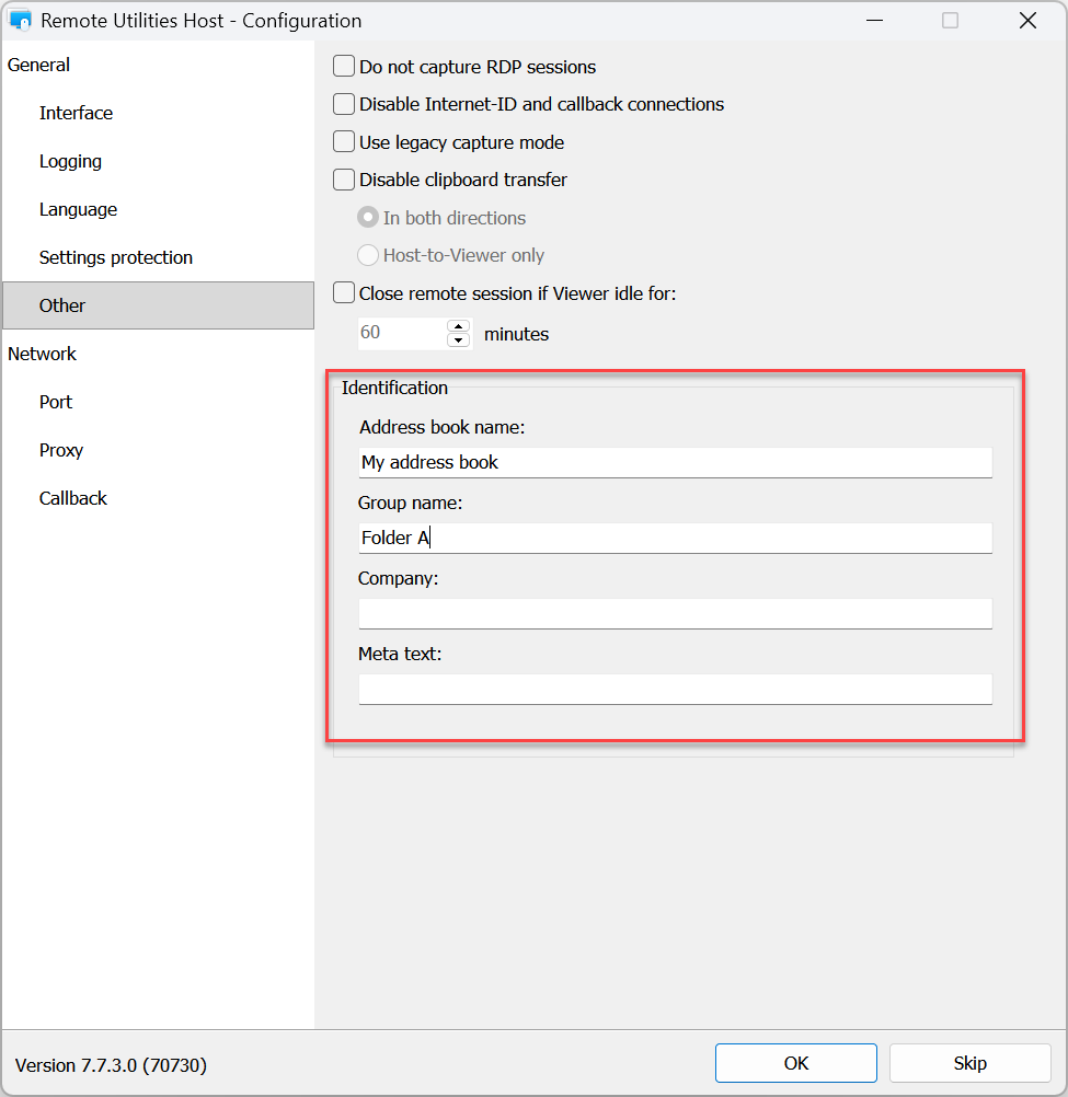 Host identification settings