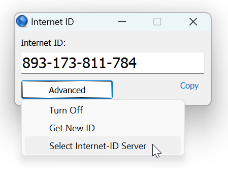 Select Internet-ID server menu