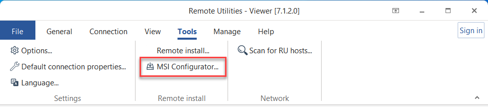MSI Configurator button on Viewer toolbar