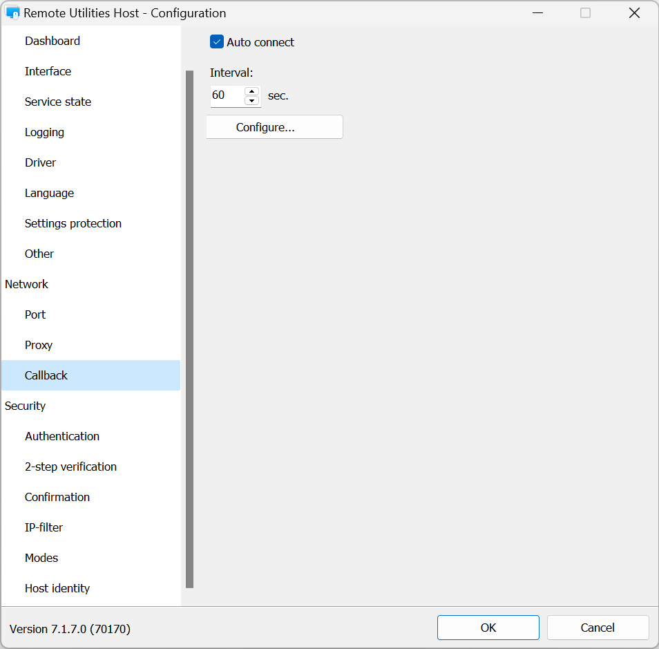 Callback settings