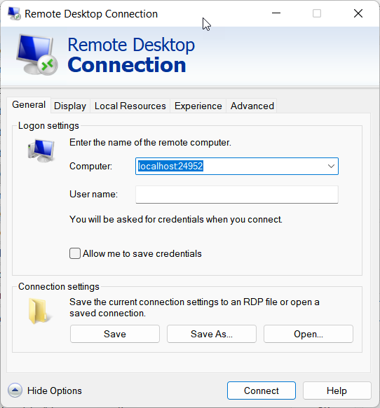 Microsoft RDC settings