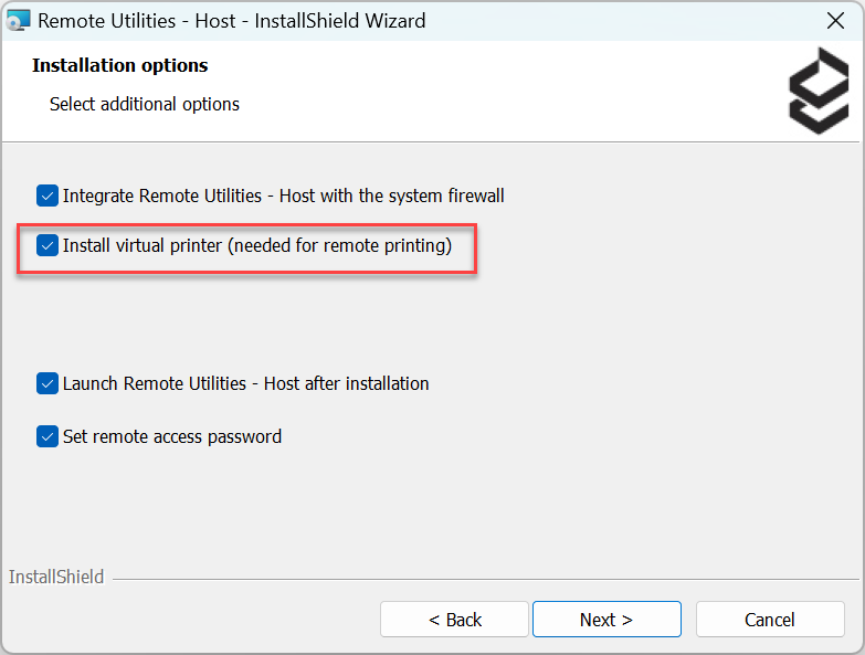 Installation wizard - Install remote printer option