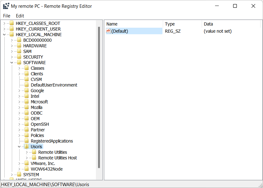 Remote Registry mode window