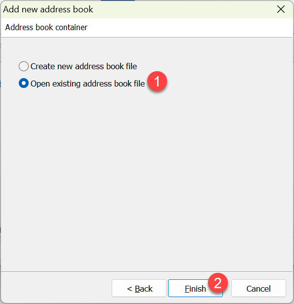Select Open existing address book file