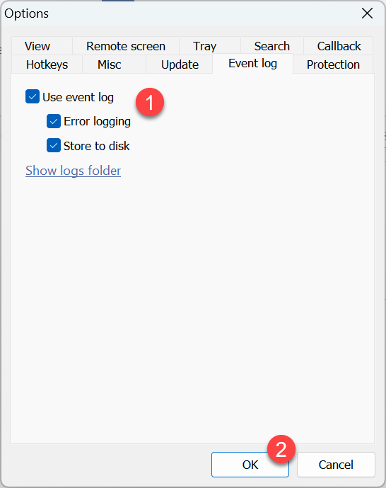 Event log settings