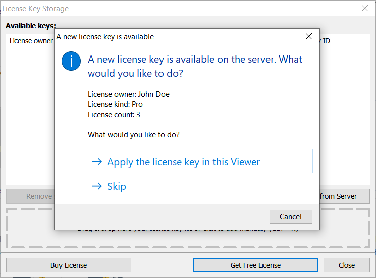 Add key dialog