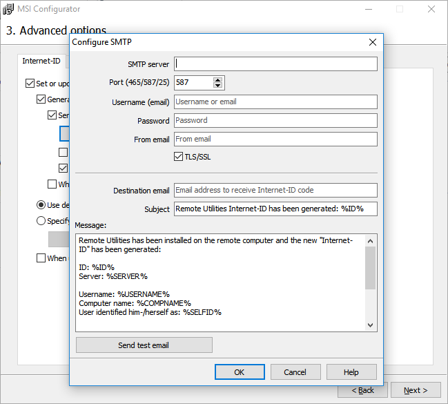 SMTP configuration