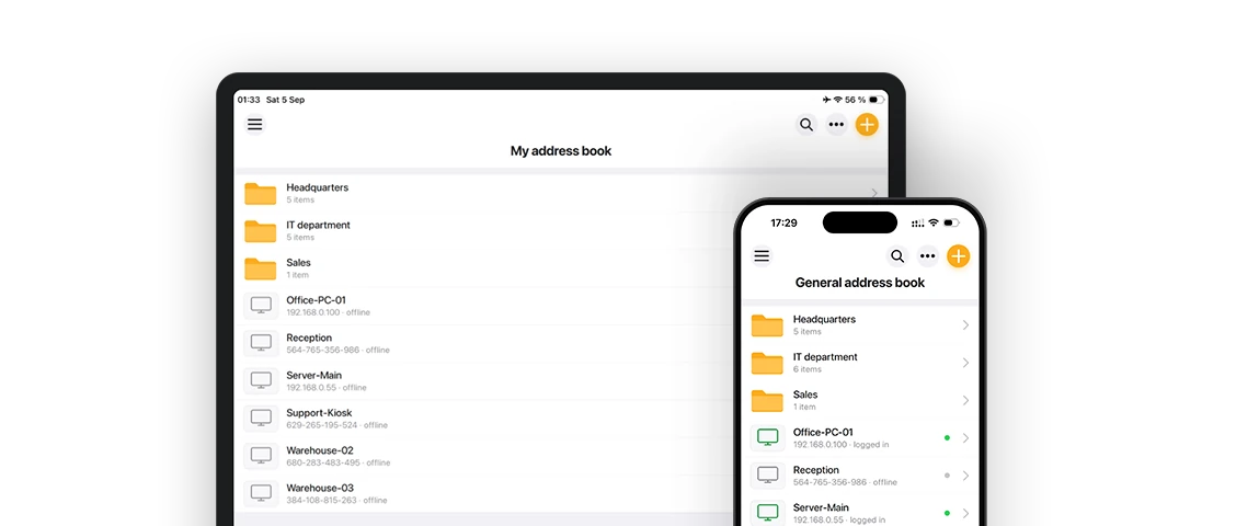 iPad と iPhone 上の Remote Utilities Viewer