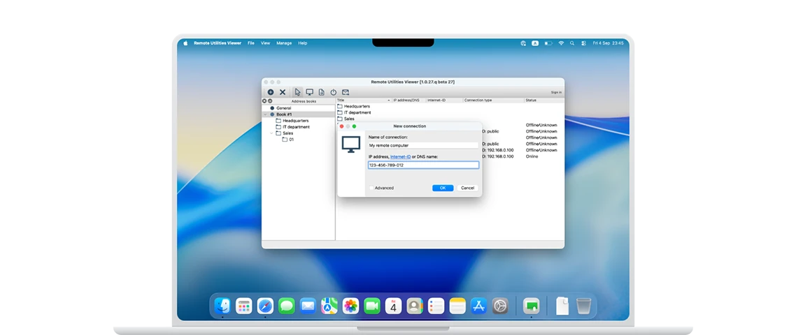 MacBook 上の Remote Utilities Viewer