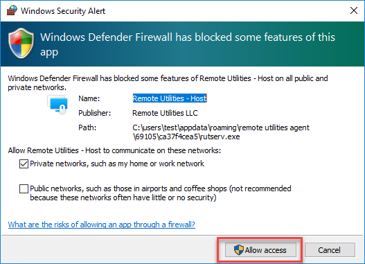 Windows Firewall message