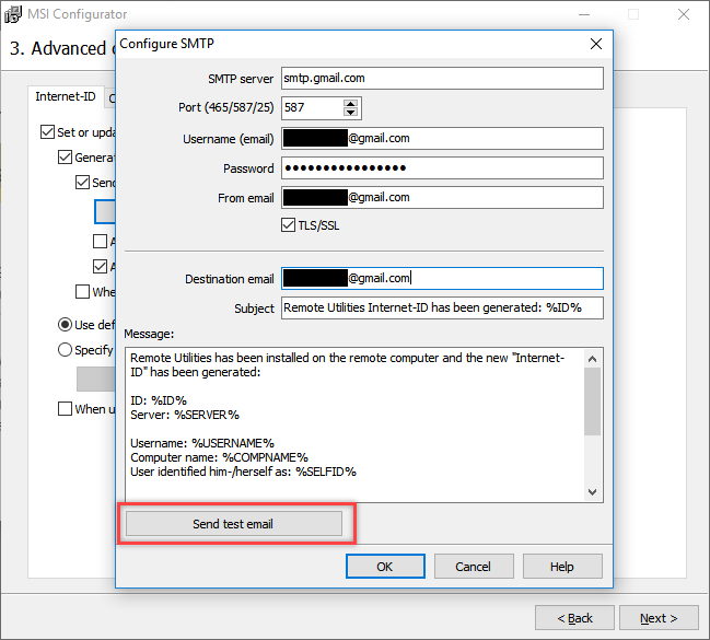 Enter SMTP credentials