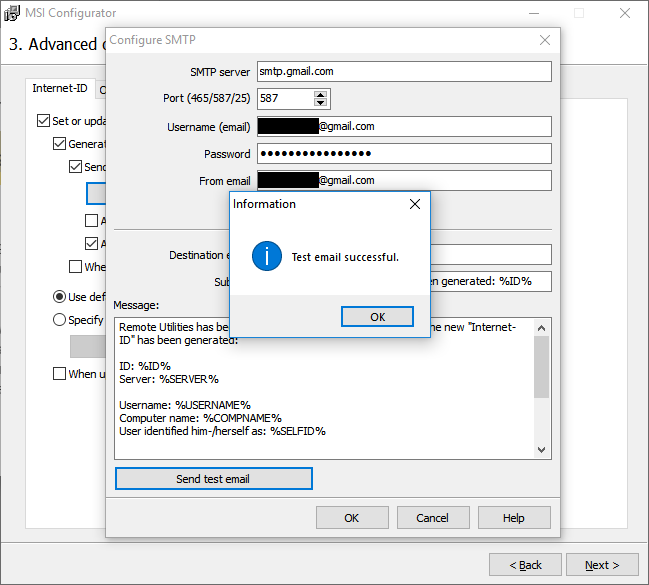 Test email successful