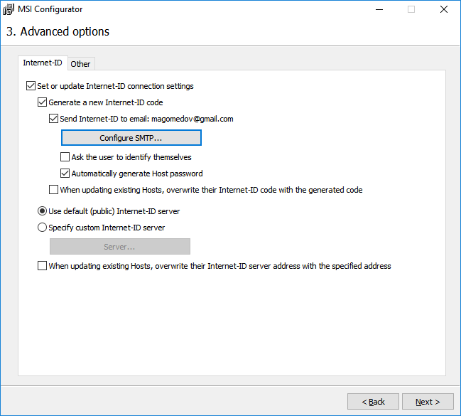 SMTP configuration finished