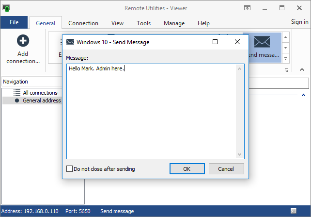 Send Message mode window