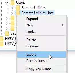 Export registry key