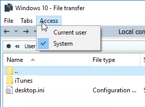 Menú del sistema en Transferencia de archivos
