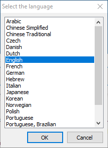 Language select dialog