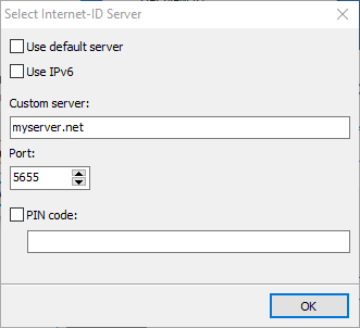 Select Internet-ID server dialog