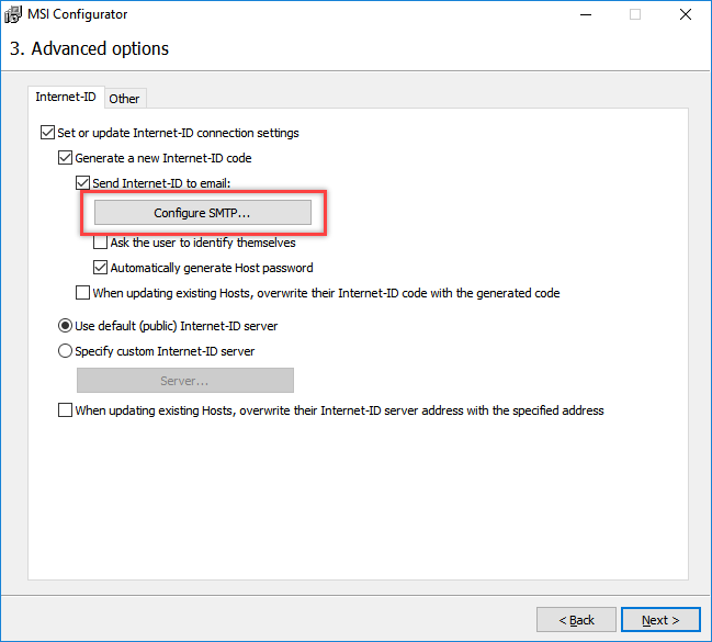 Click Configure SMTP