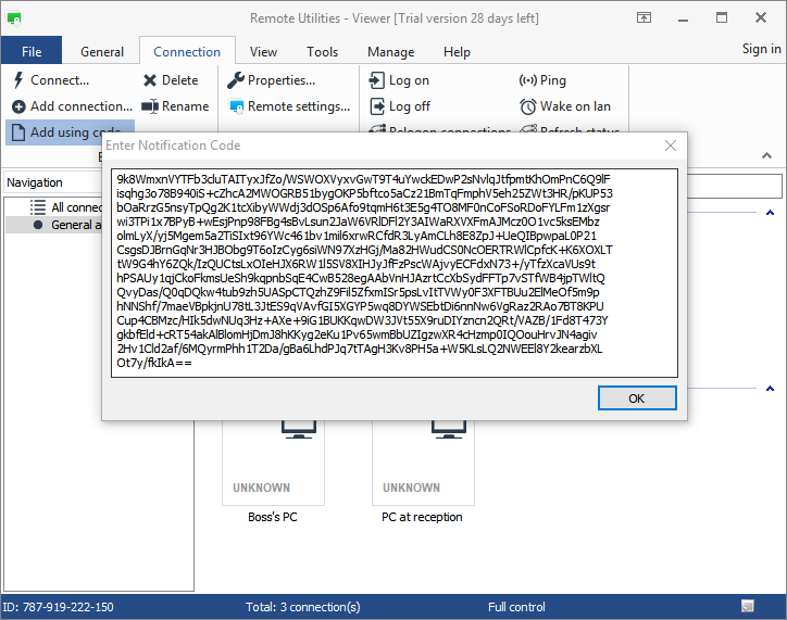 Add using code window