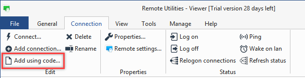 Add using code button