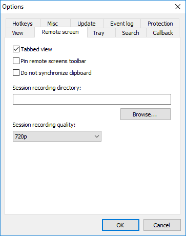 Viewer options - Remote screen tab
