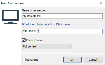 New connection dialog