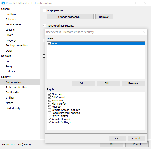 Remote Utilities Security - Add User